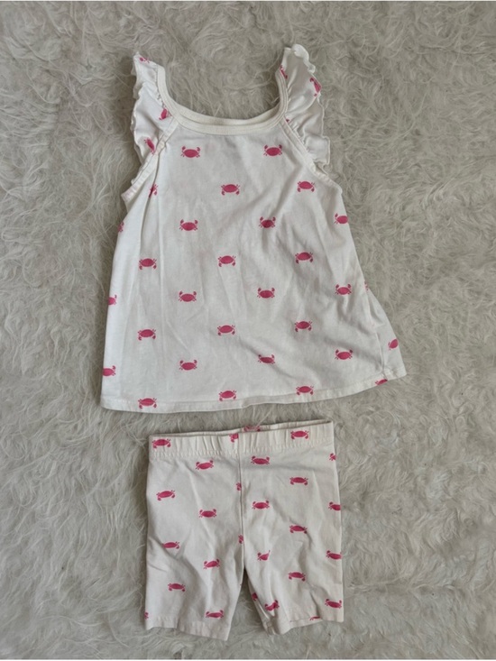 Carter's Other - Carter's Girls’ White and Pink Crab Summer Set, Ruffle Tank & Biker Shorts